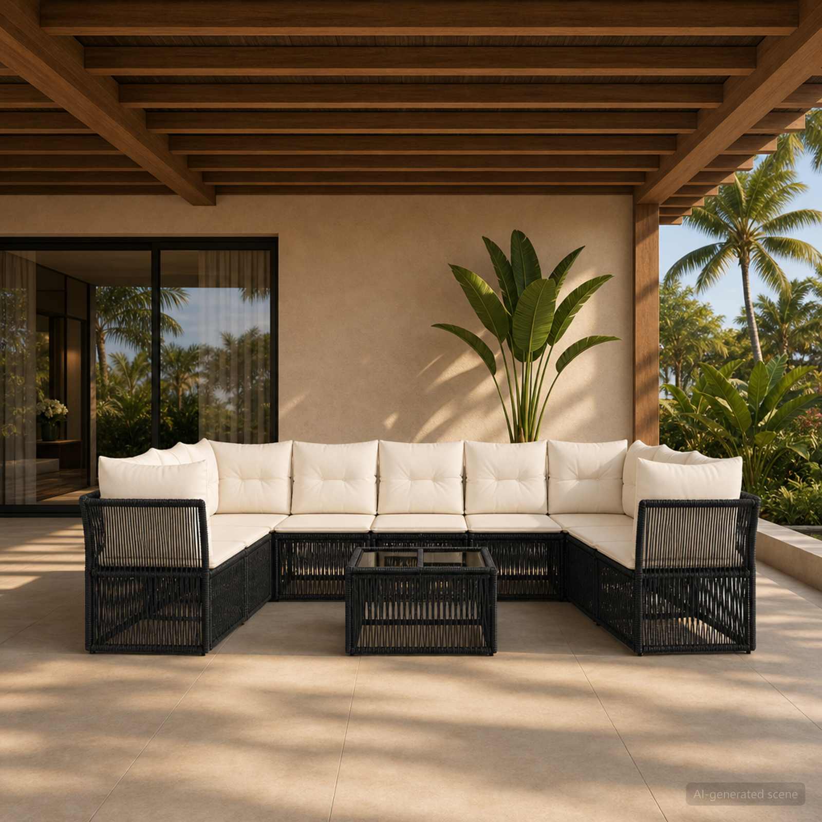Set Divano da Giardino 10 pcs Nero polyrattan | homemem39