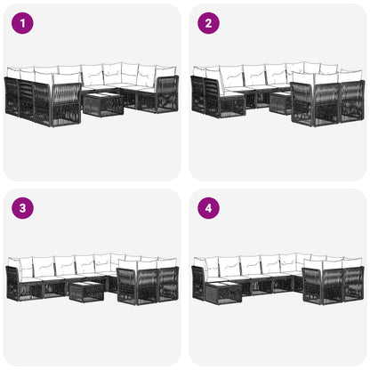 Set Divano da Giardino 10 pcs Nero polyrattan | homemem39