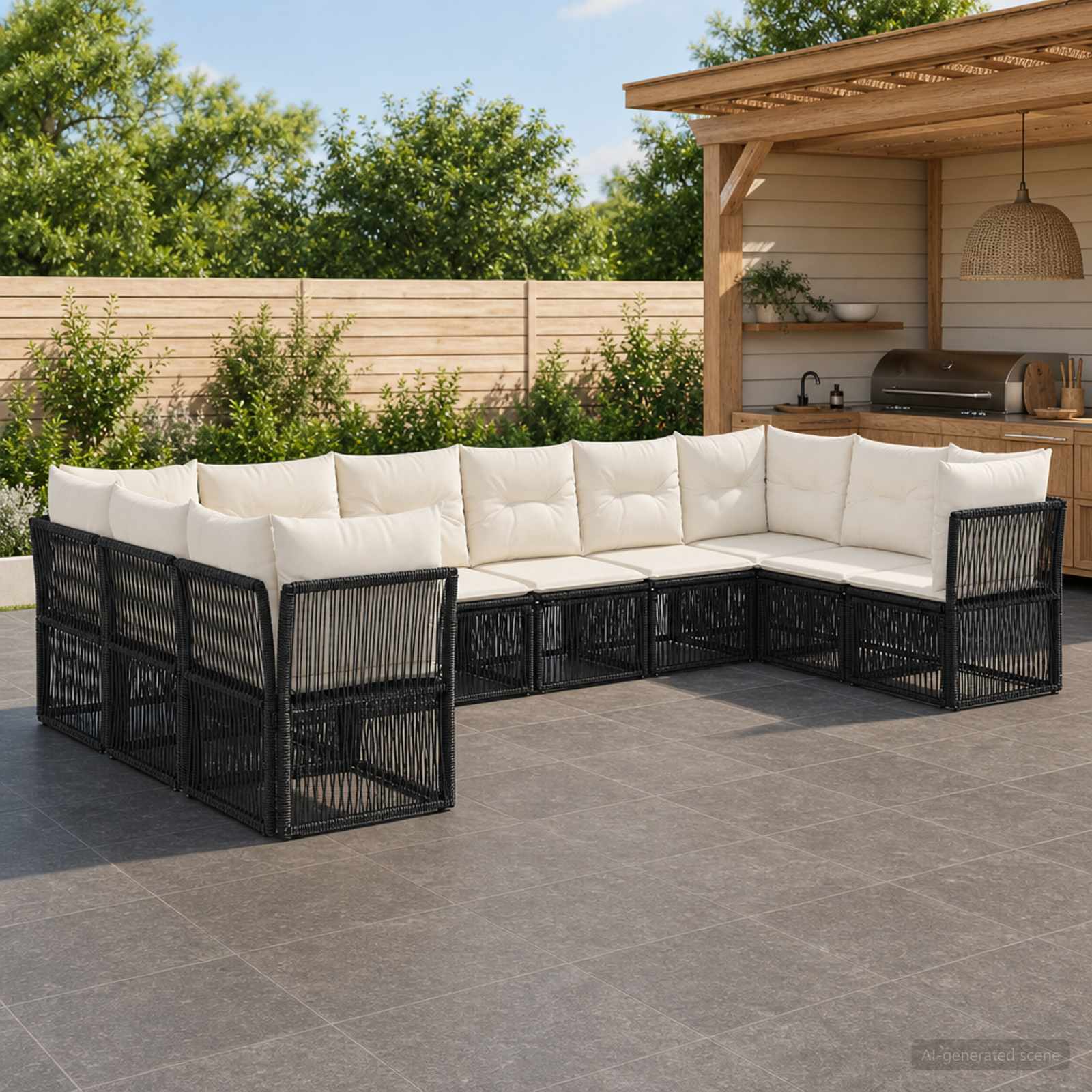 Set Divano da Giardino 10 pcs Nero polyrattan | homemem39