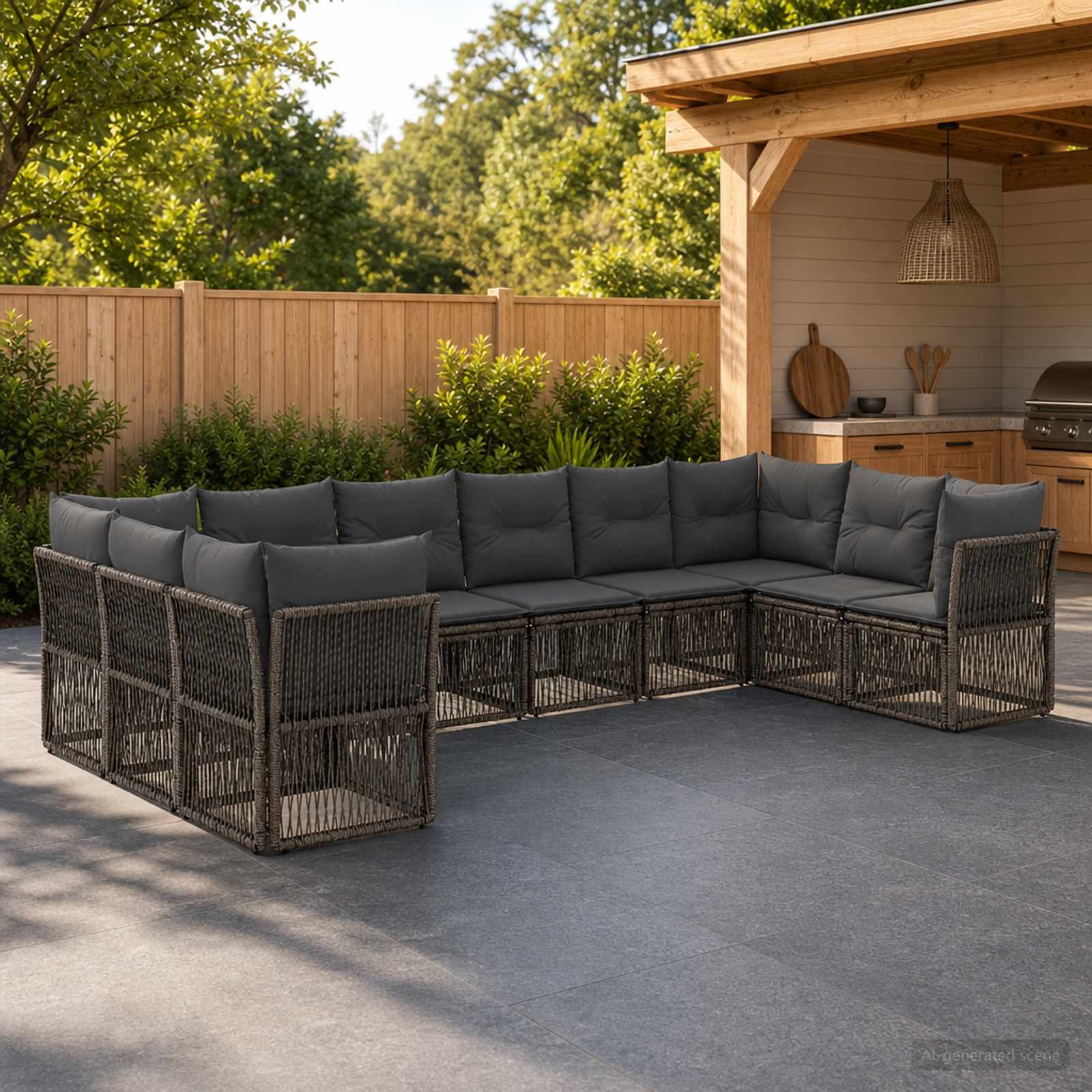 Set Divano da Giardino 10 pcs Grigio polyrattan | homemem39
