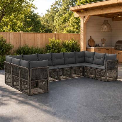 Set Divano da Giardino 10 pcs Grigio polyrattan | homemem39