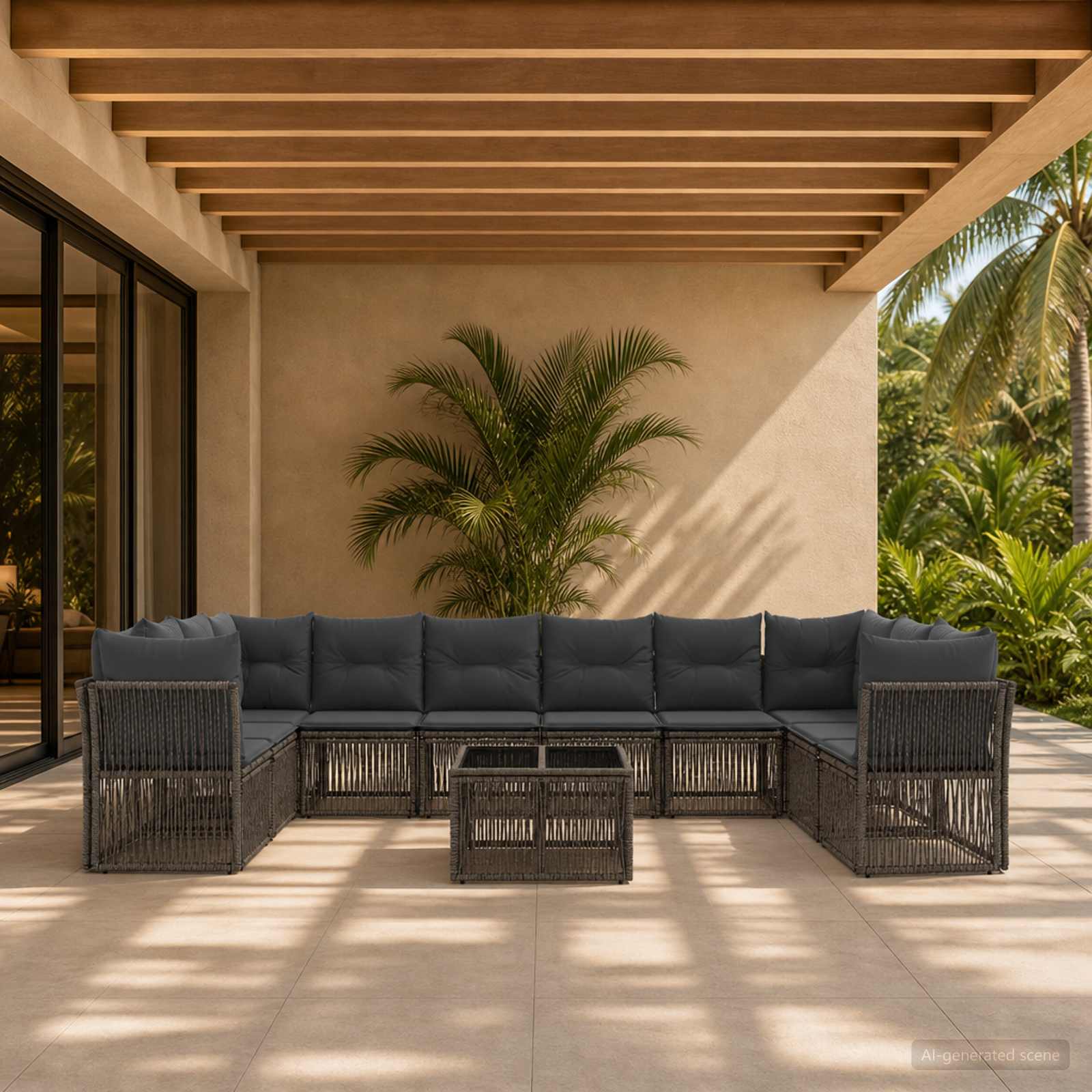 Set Divano da Giardino 11 pcs Grigio polyrattan | homemem39