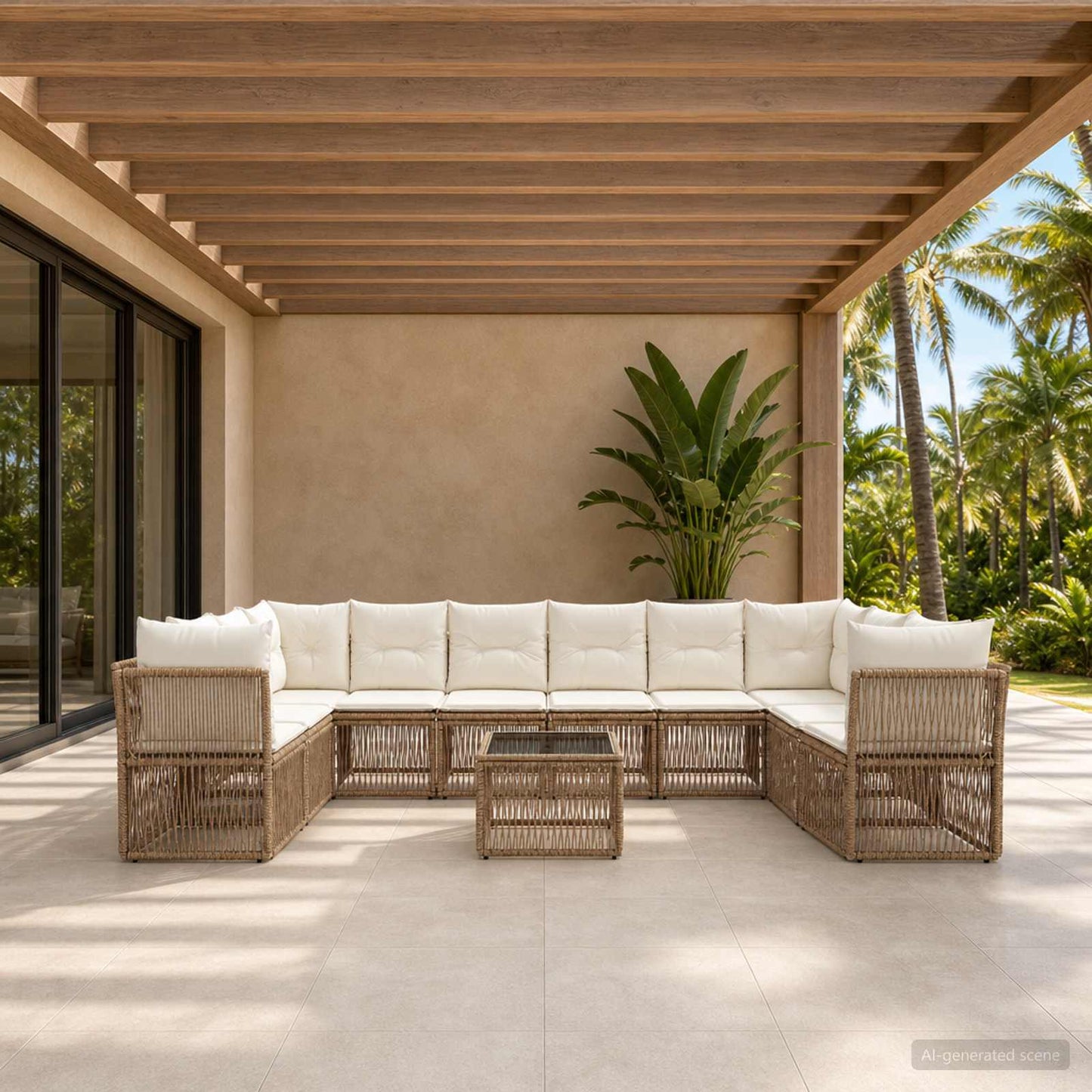 Set Divano da Giardino 11 pcs Beige polyrattan | homemem39