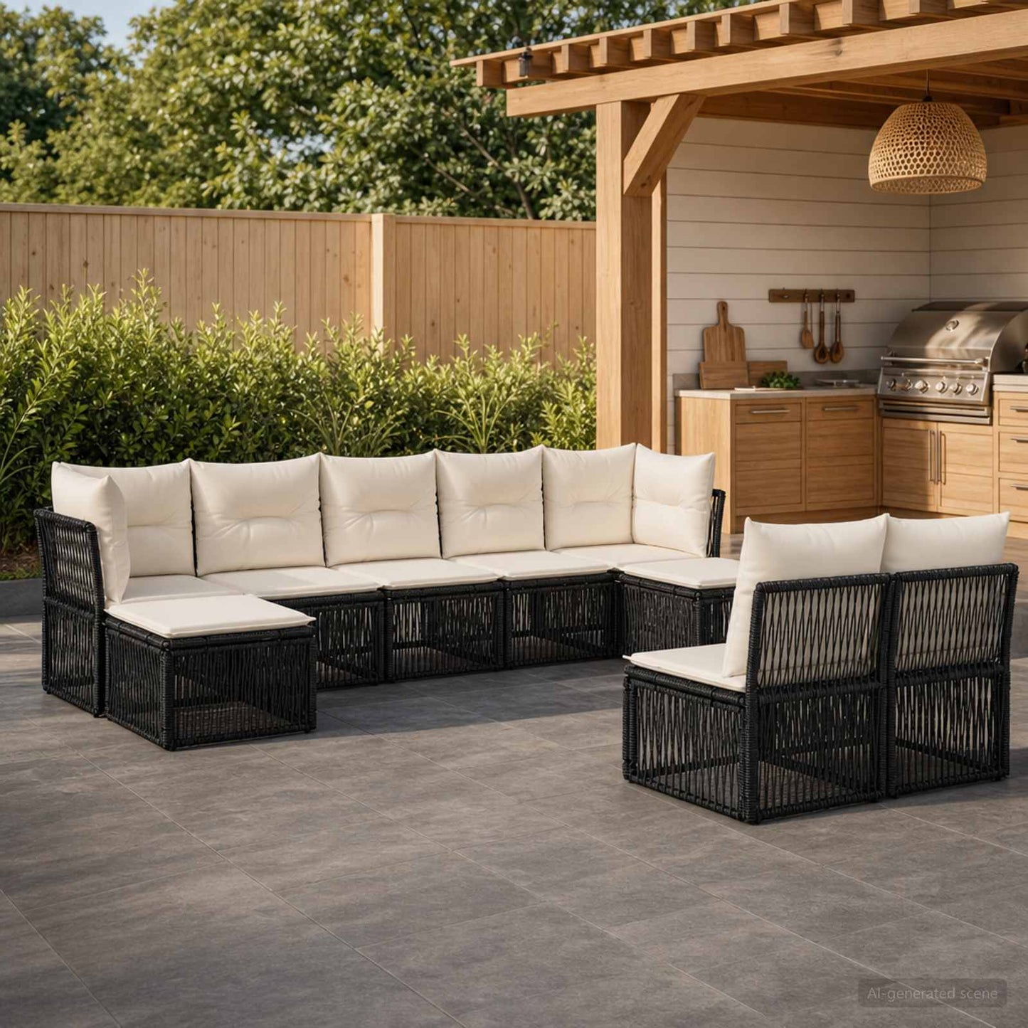Set Divano da Giardino 9 pcs Nero polyrattan | homemem39