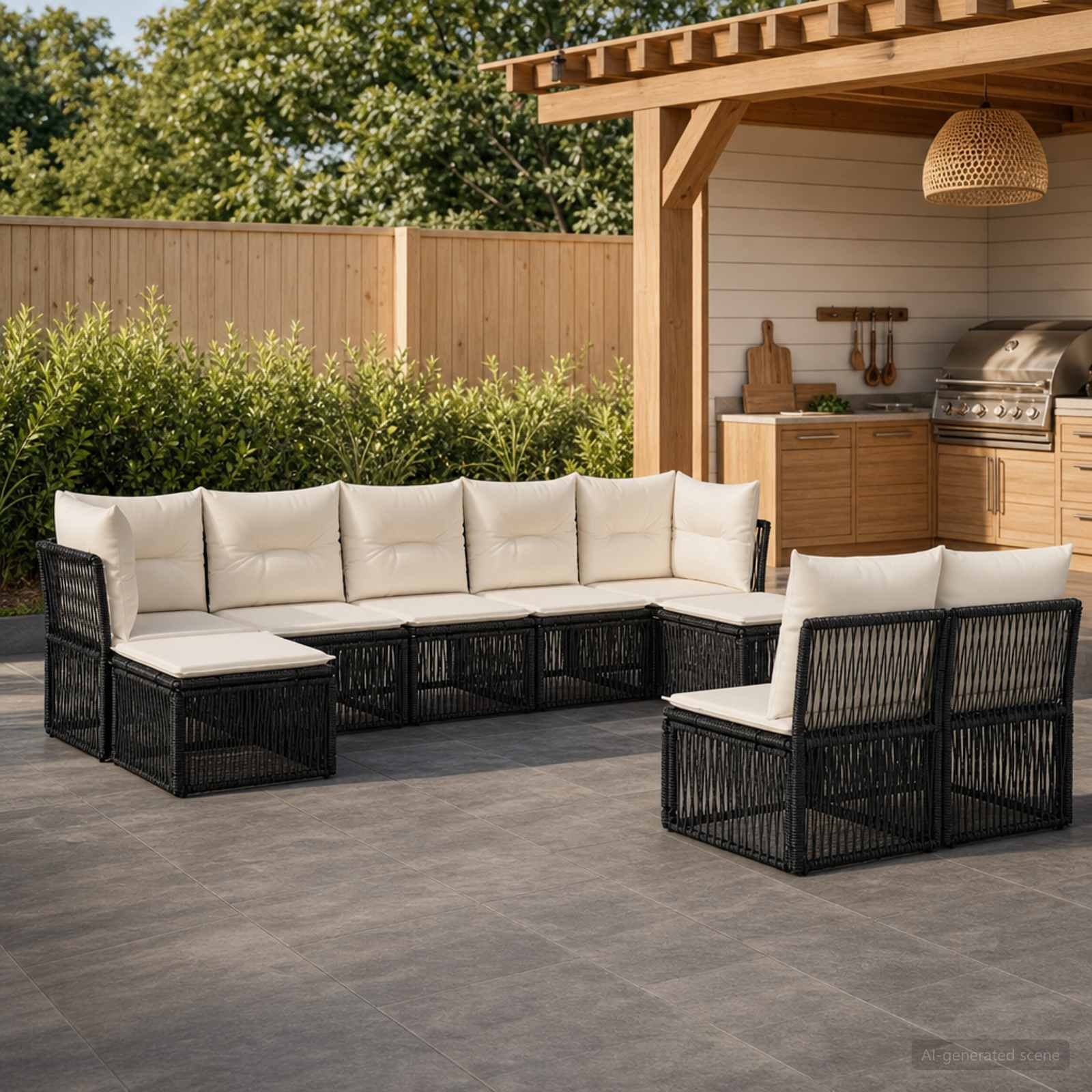 Set Divano da Giardino 9 pcs Nero polyrattan | homemem39