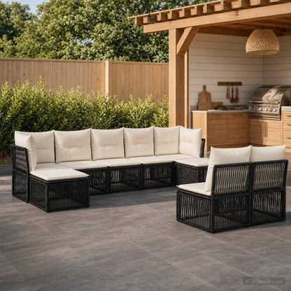 Set Divano da Giardino 9 pcs Nero polyrattan | homemem39