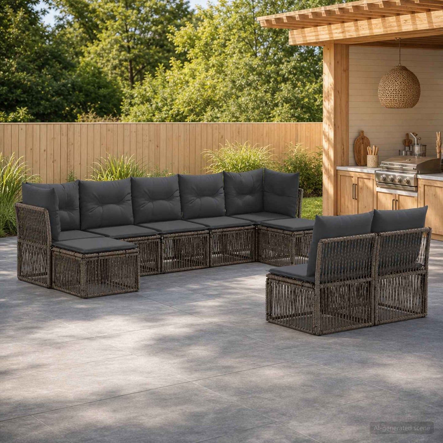 Set Divano da Giardino 9 pcs Grigio polyrattan | homemem39