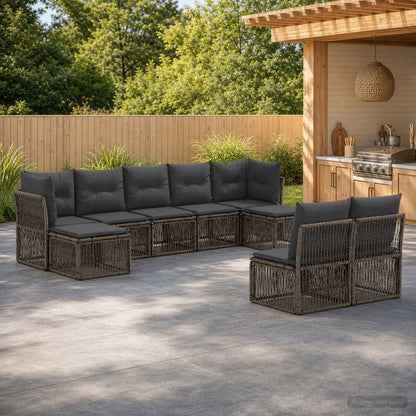 Set Divano da Giardino 9 pcs Grigio polyrattan | homemem39
