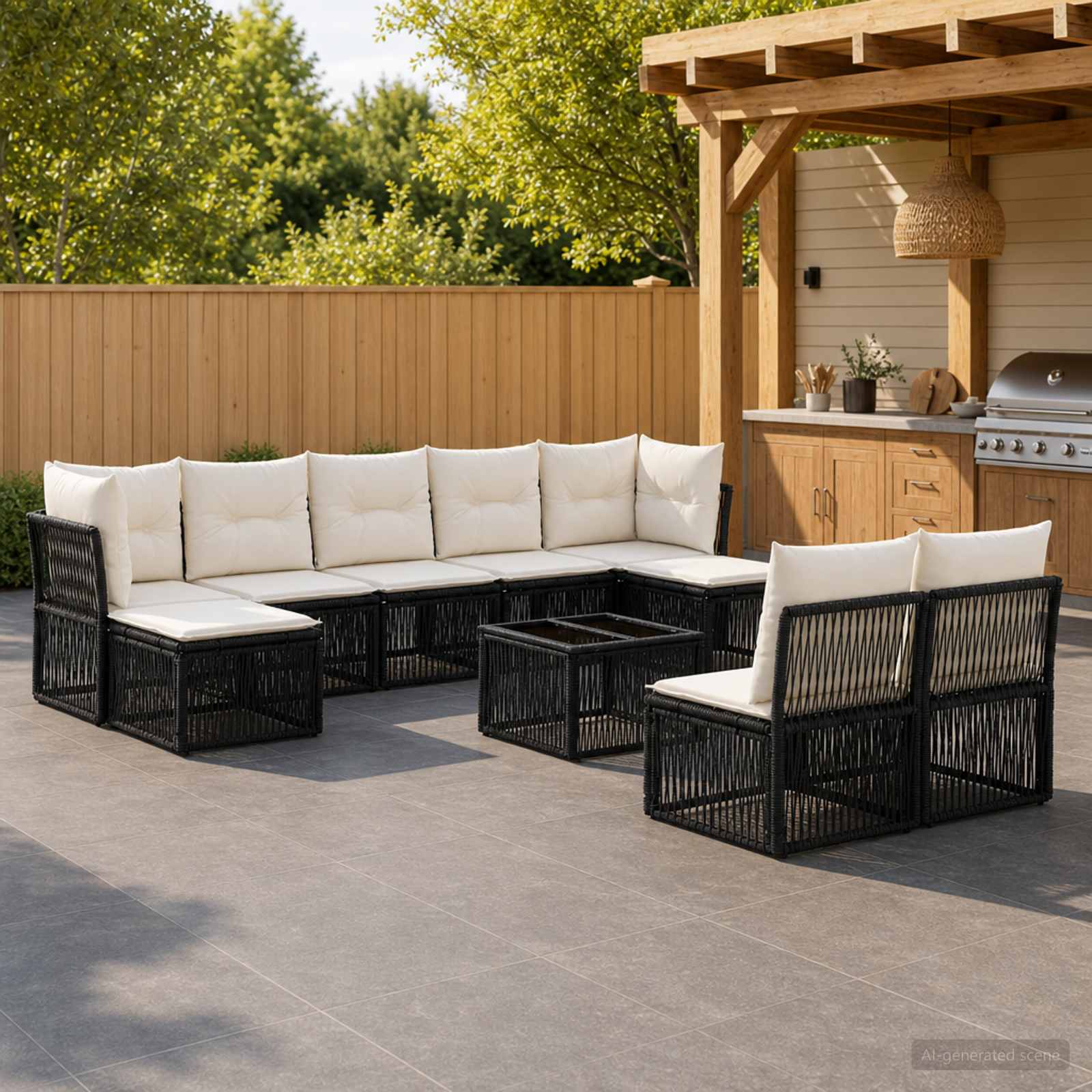 Set Divano da Giardino 10 pcs Nero polyrattan | homemem39