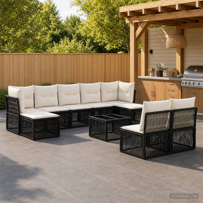 Set Divano da Giardino 10 pcs Nero polyrattan | homemem39