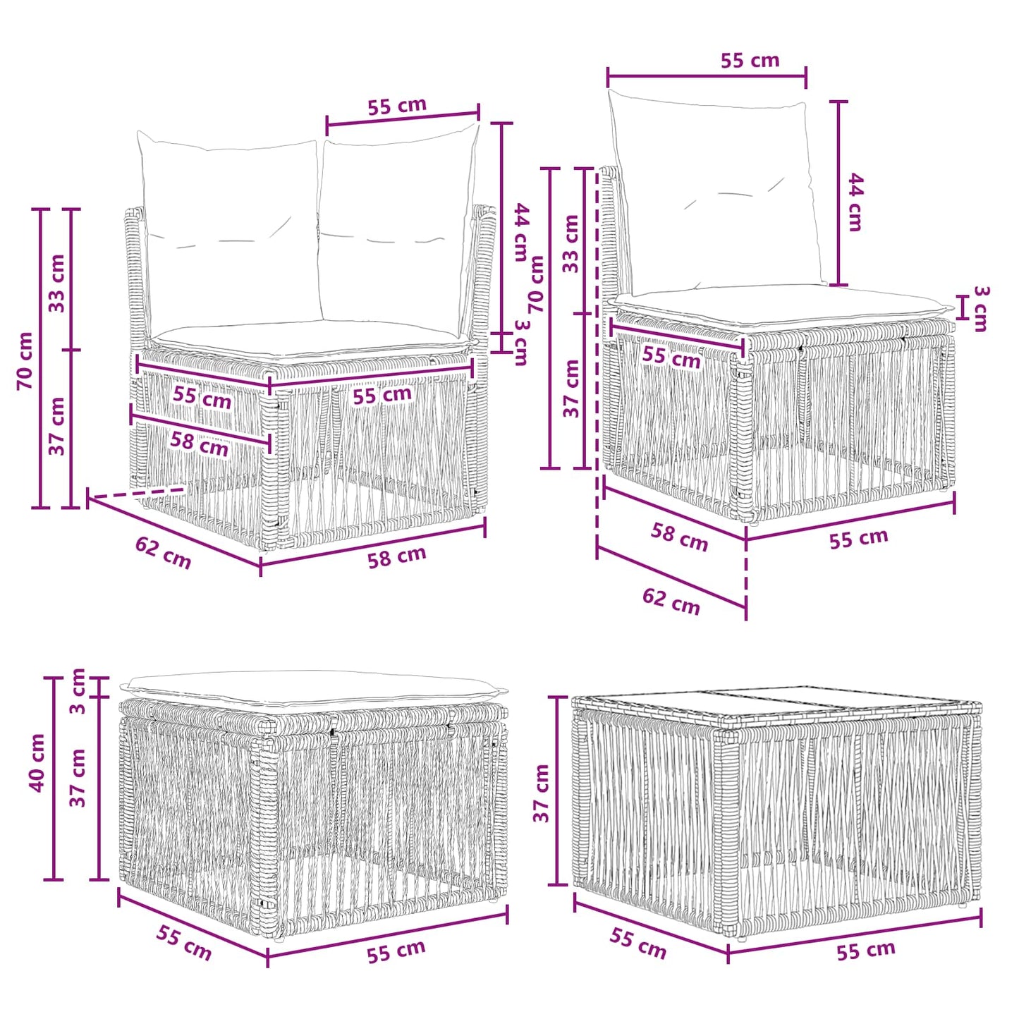 Set Divano da Giardino 11 pcs Nero polyrattan | homemem39