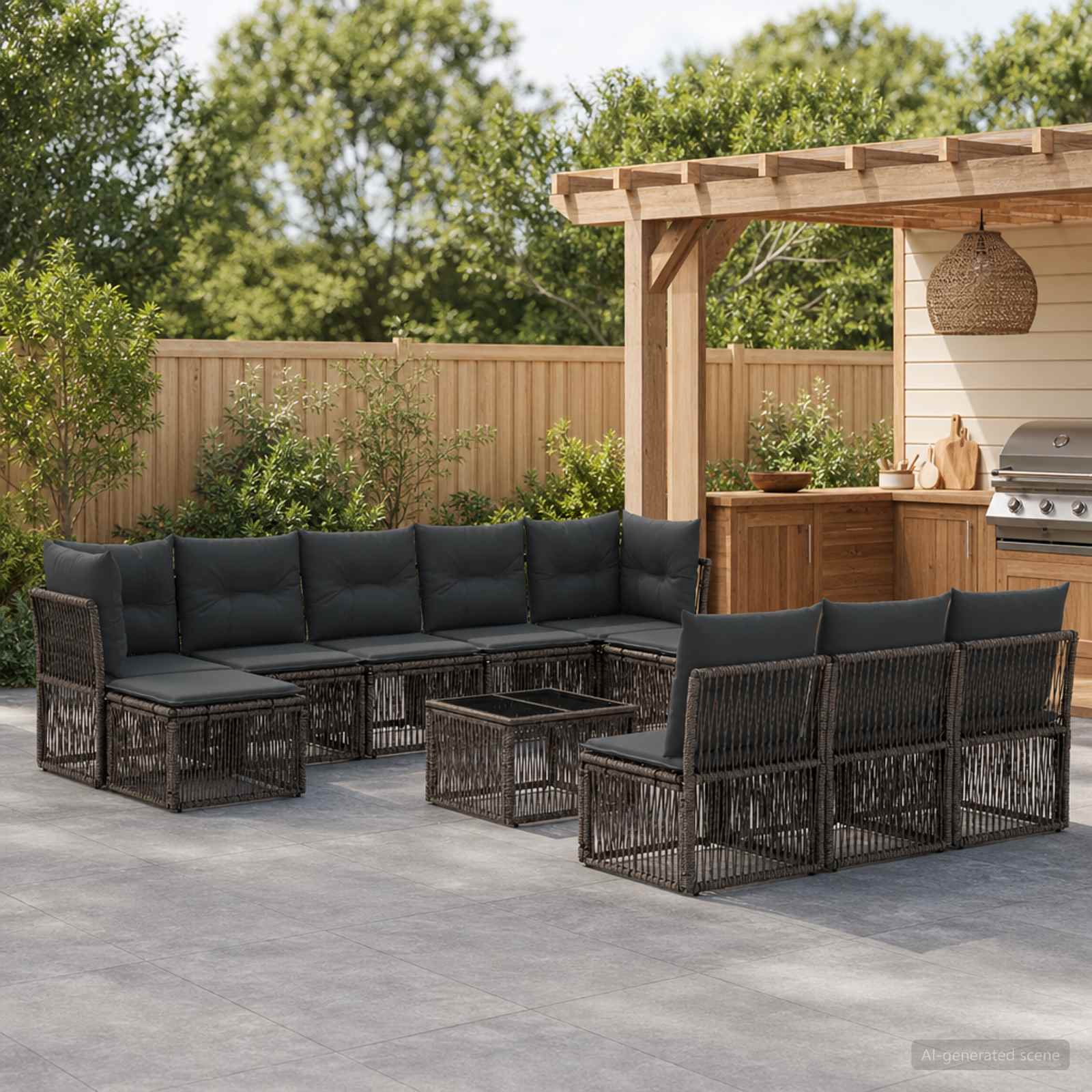 Set Divano da Giardino 11 pcs Grigio polyrattan | homemem39