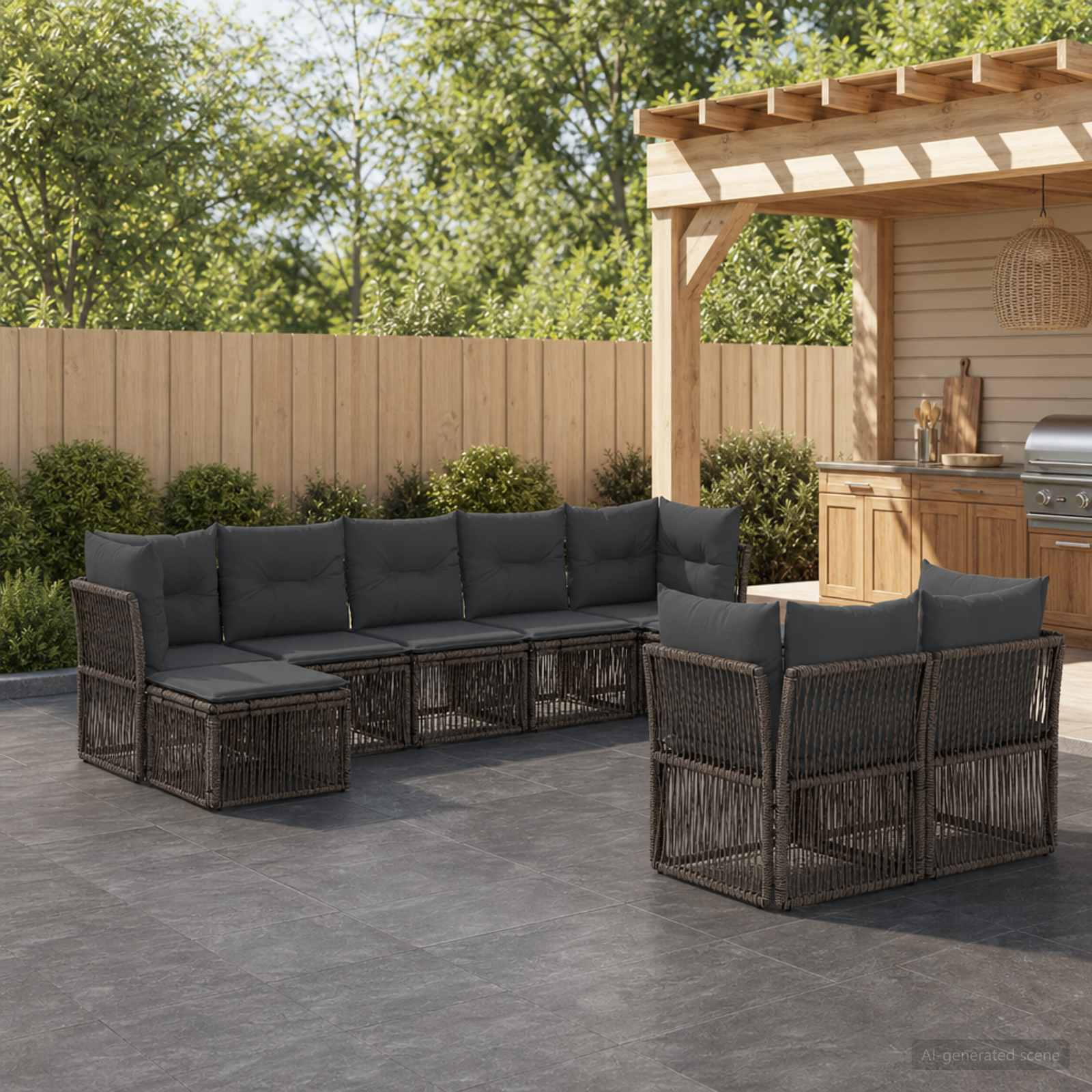 Set Divano da Giardino 9 pcs Grigio polyrattan | homemem39