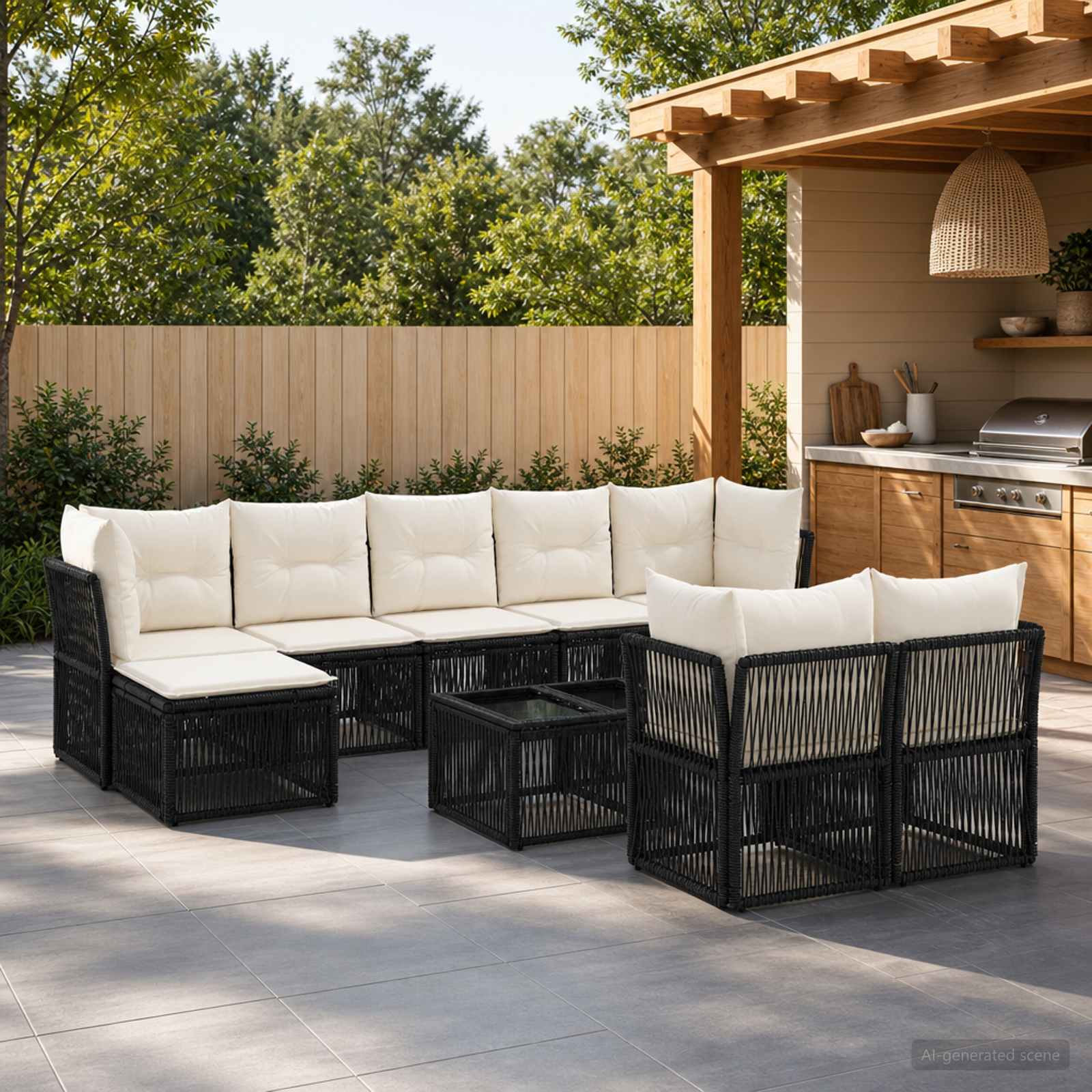 Set Divano da Giardino 10 pcs Nero polyrattan | homemem39