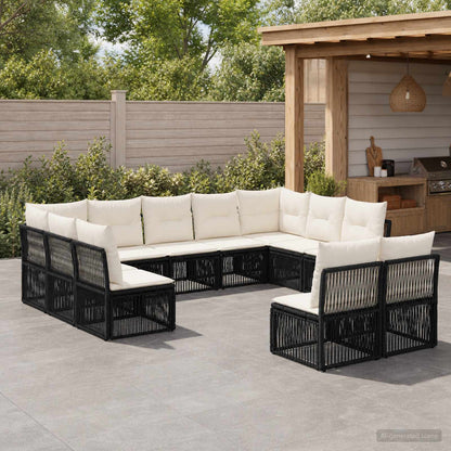 Set Divano da Giardino 11 pcs Nero polyrattan | homemem39