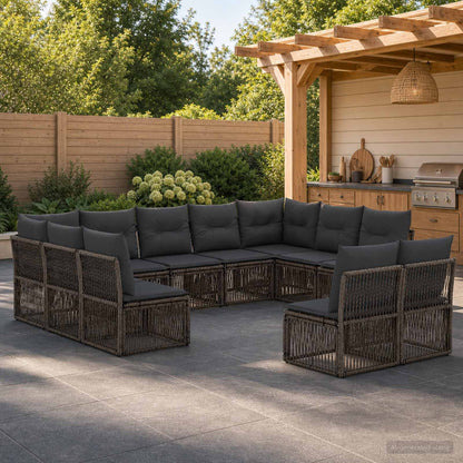 Set Divano da Giardino 11 pcs Grigio polyrattan | homemem39