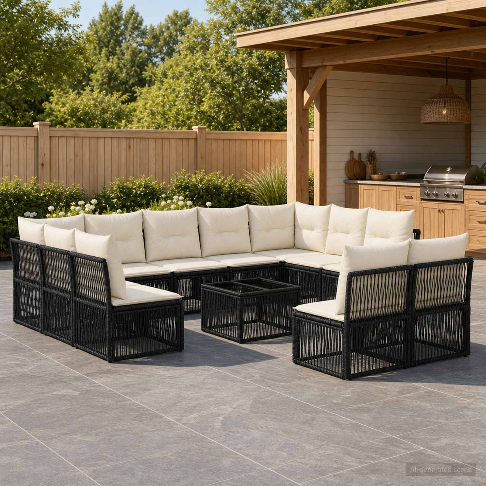 Set Divano da Giardino 12 pcs Nero polyrattan | homemem39