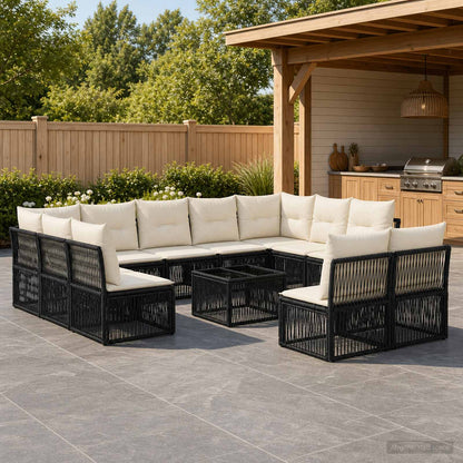 Set Divano da Giardino 12 pcs Nero polyrattan | homemem39