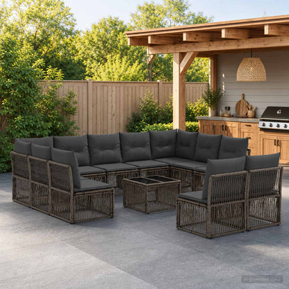 Set Divano da Giardino 12 pcs Grigio polyrattan | homemem39