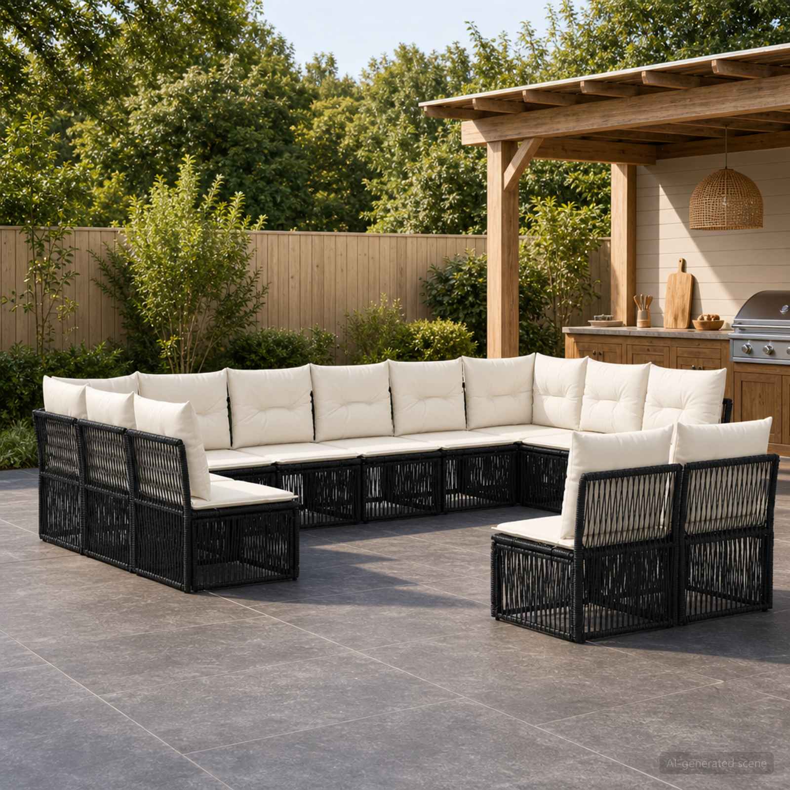 Set Divano da Giardino 12 pcs Nero polyrattan | homemem39