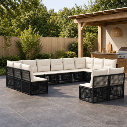 Set Divano da Giardino 12 pcs Nero polyrattan | homemem39