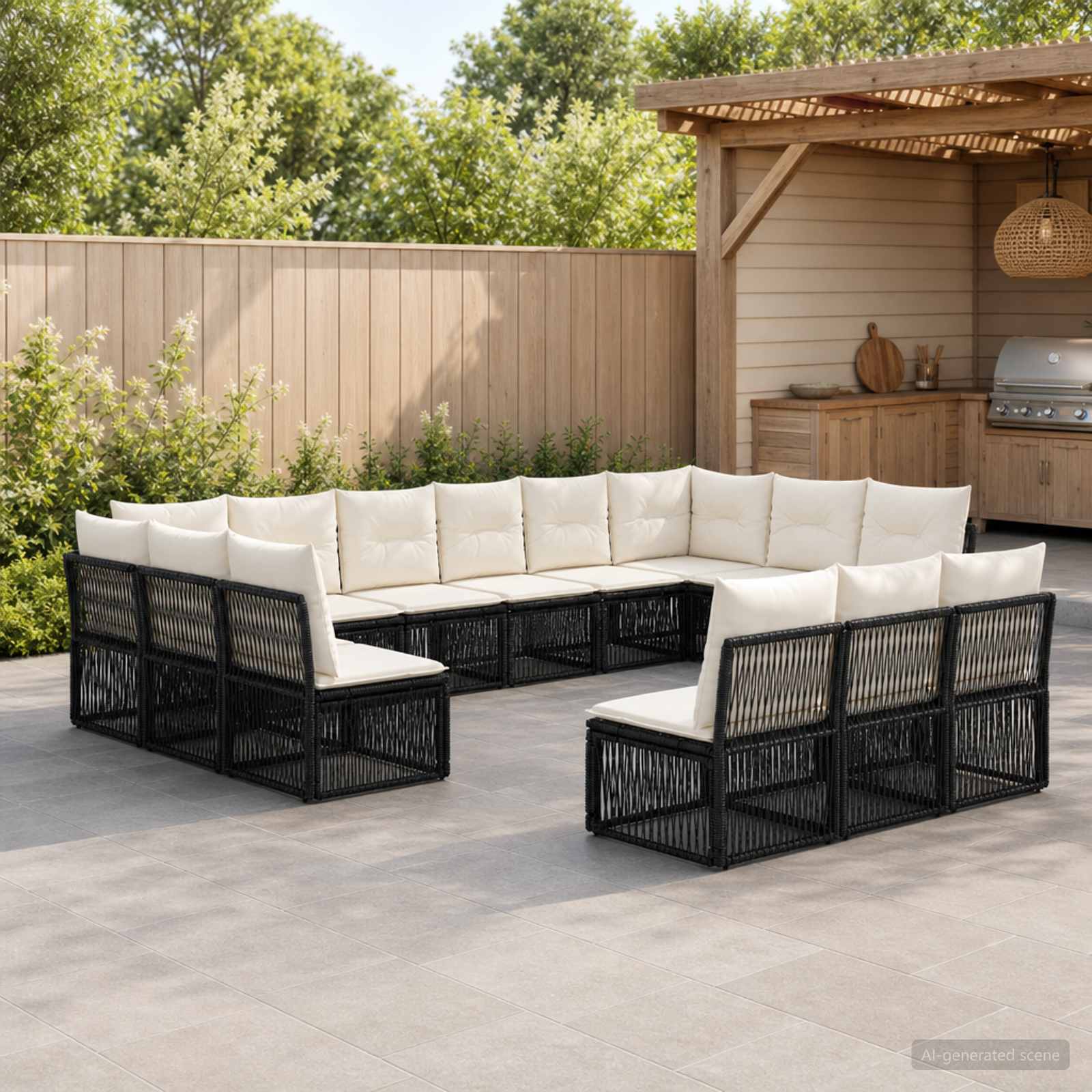 Set Divano da Giardino 13 pcs Nero polyrattan | homemem39
