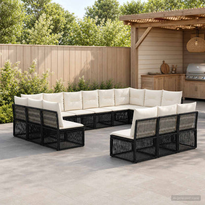 Set Divano da Giardino 13 pcs Nero polyrattan | homemem39