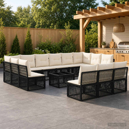 Set Divano da Giardino 14 pcs Nero polyrattan | homemem39