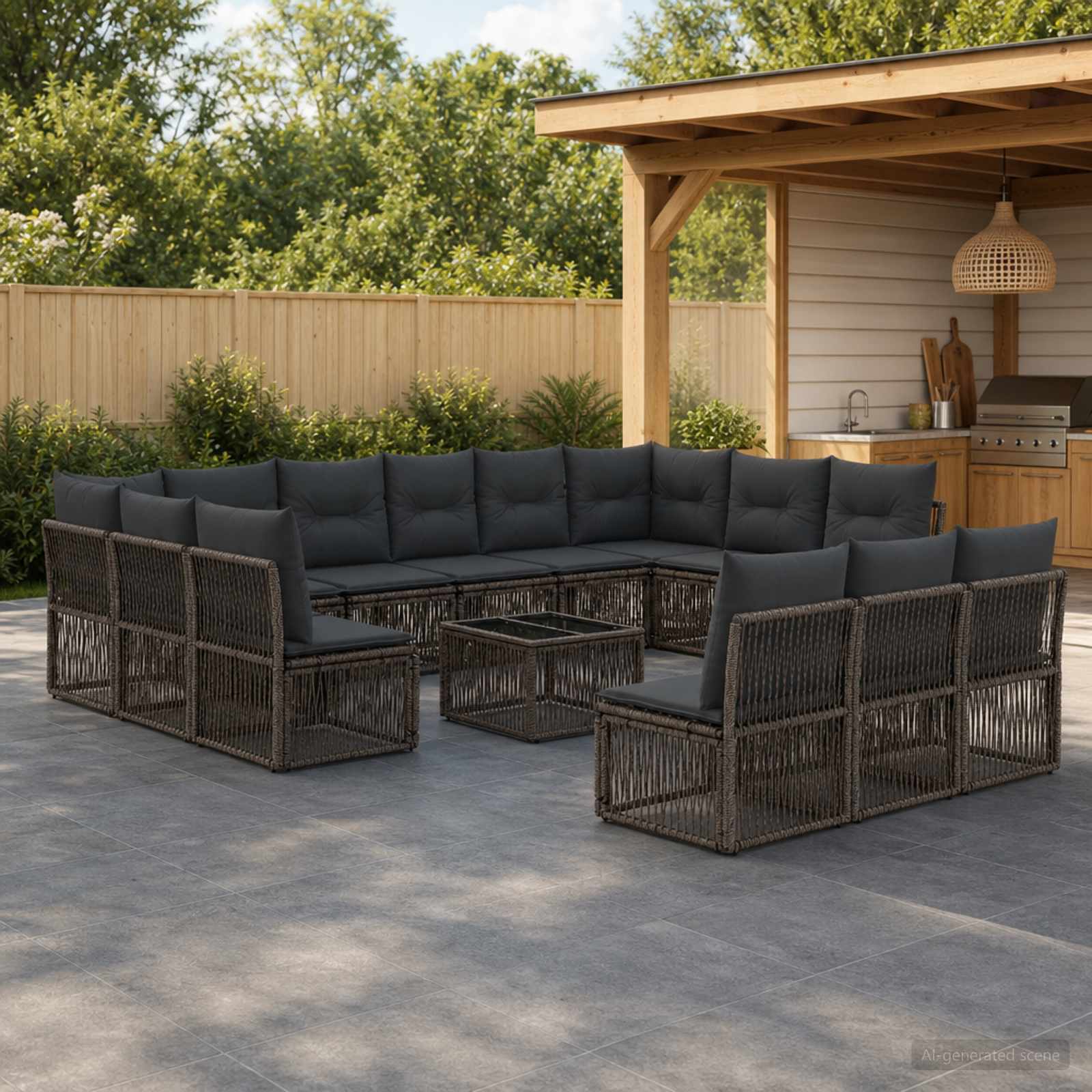 Set Divano da Giardino 14 pcs Grigio polyrattan | homemem39