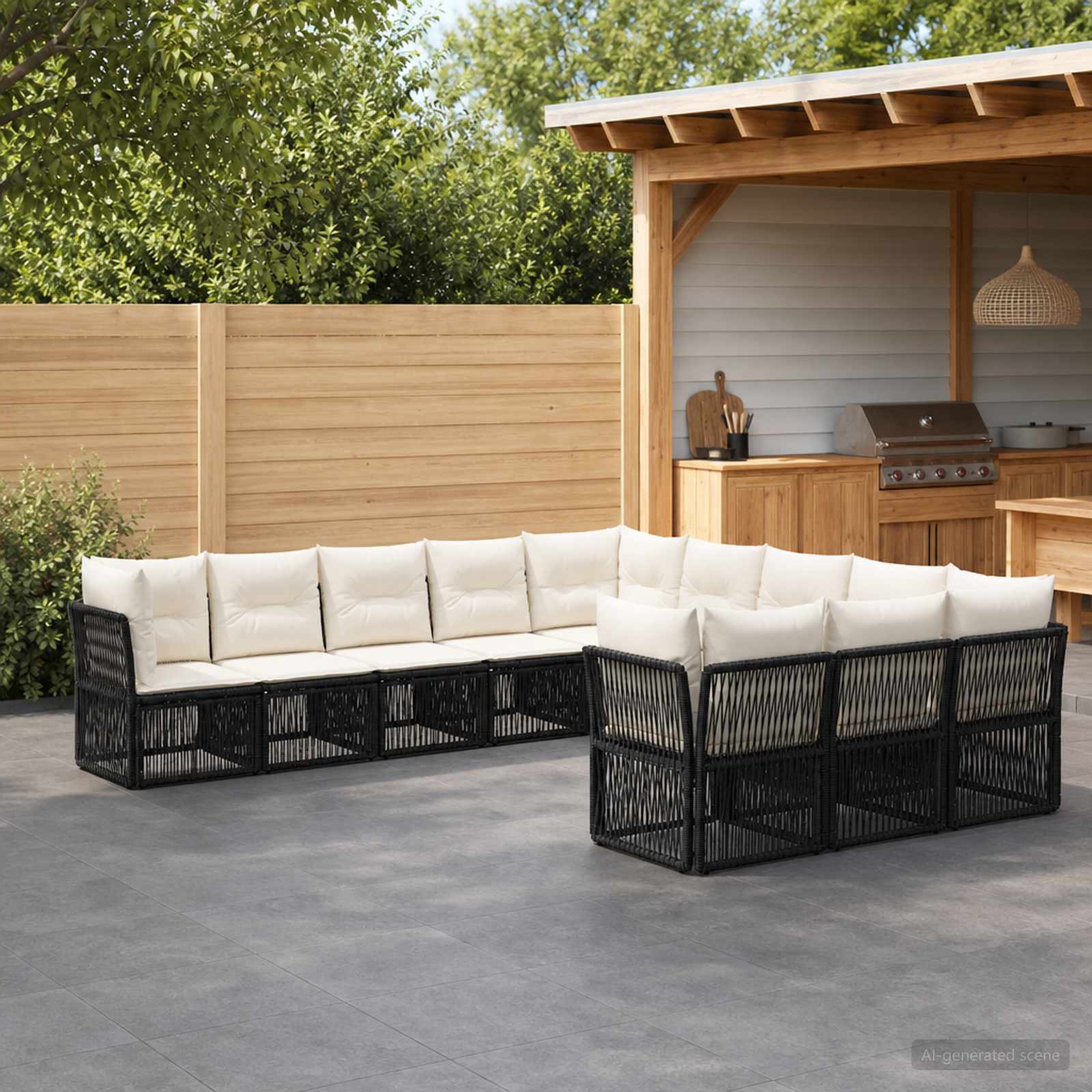 Set Divano da Giardino 11 pcs Nero polyrattan | homemem39