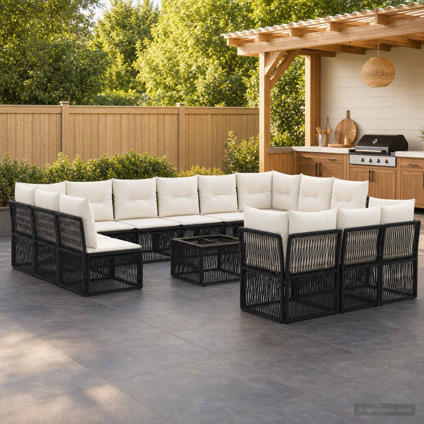 Set Divano da Giardino 14 pcs Nero polyrattan | homemem39