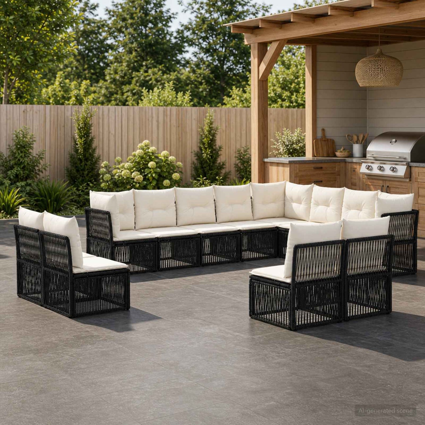Set Divano da Giardino 12 pcs Nero polyrattan | homemem39