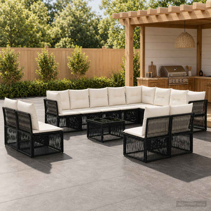 Set Divano da Giardino 13 pcs Nero polyrattan | homemem39