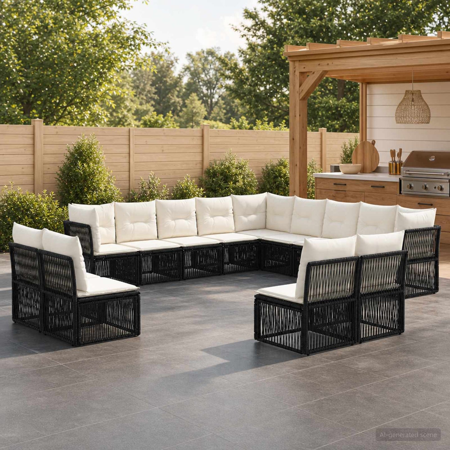 Set Divano da Giardino 13 pcs Nero polyrattan | homemem39