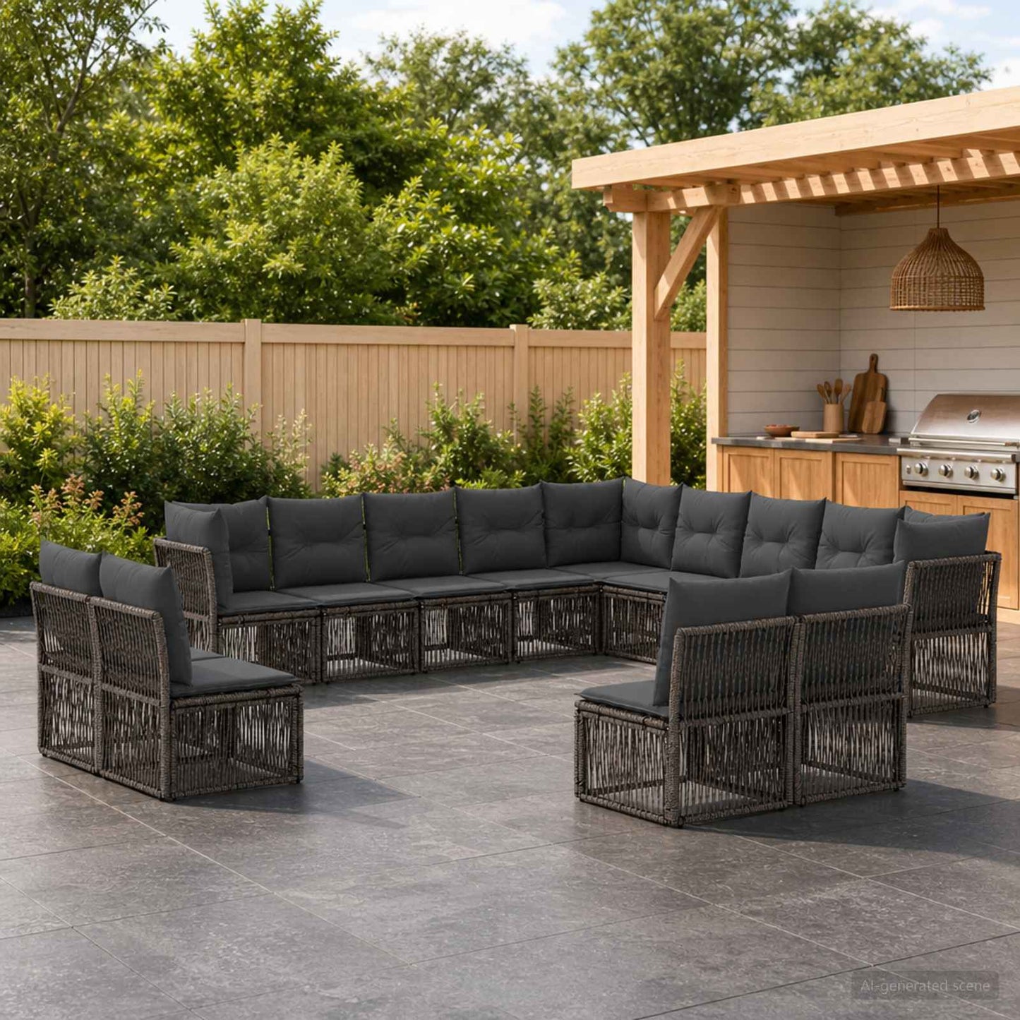 Set Divano da Giardino 13 pcs Grigio polyrattan | homemem39