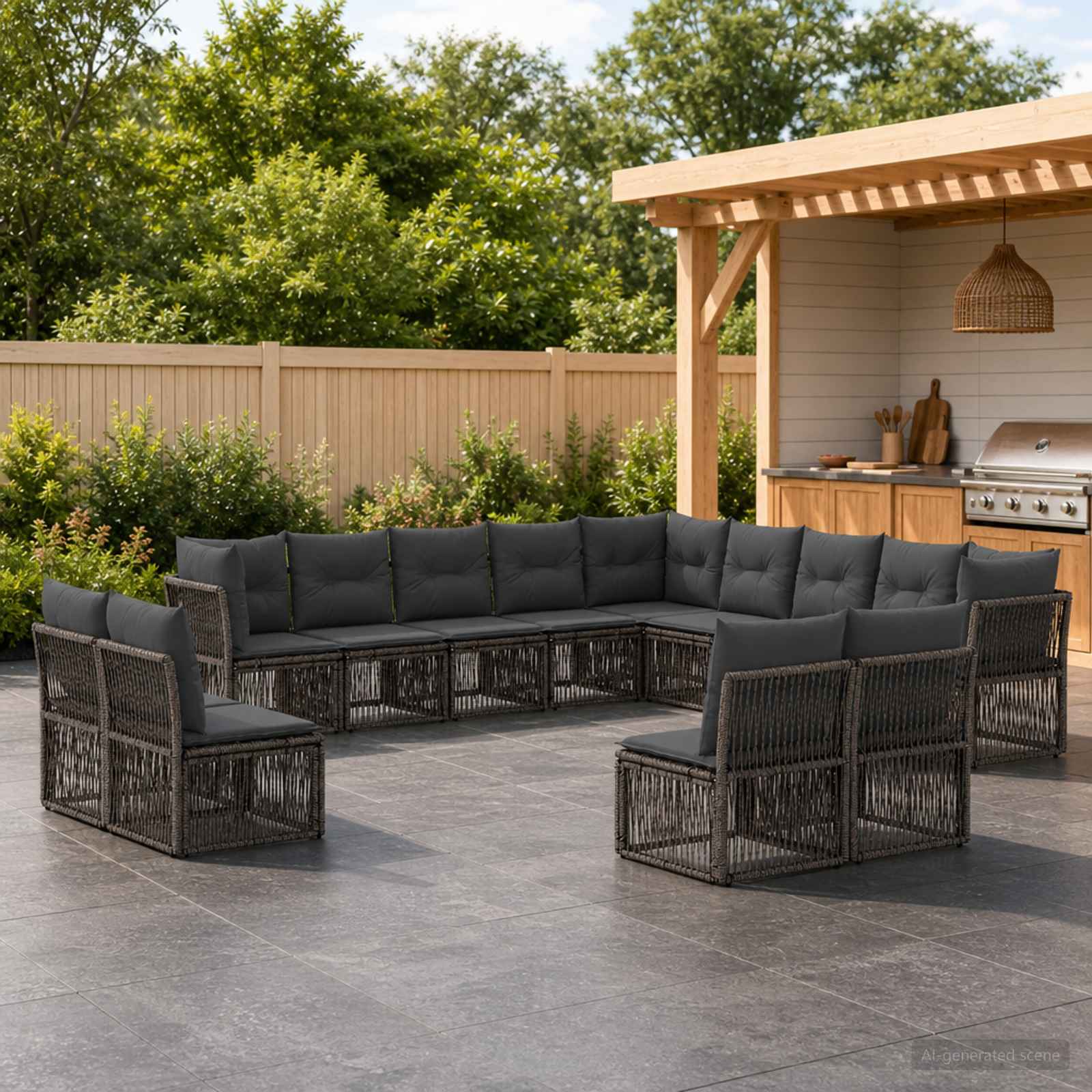 Set Divano da Giardino 13 pcs Grigio polyrattan | homemem39