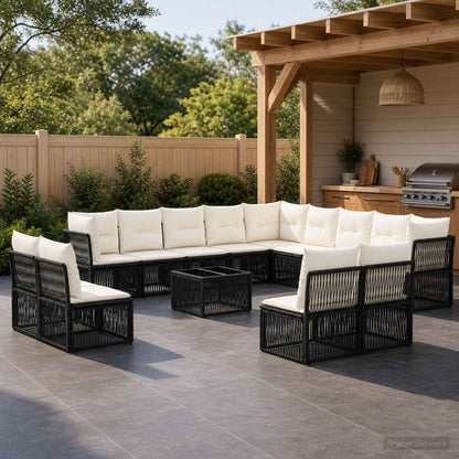 Set Divano da Giardino 14 pcs Nero polyrattan | homemem39