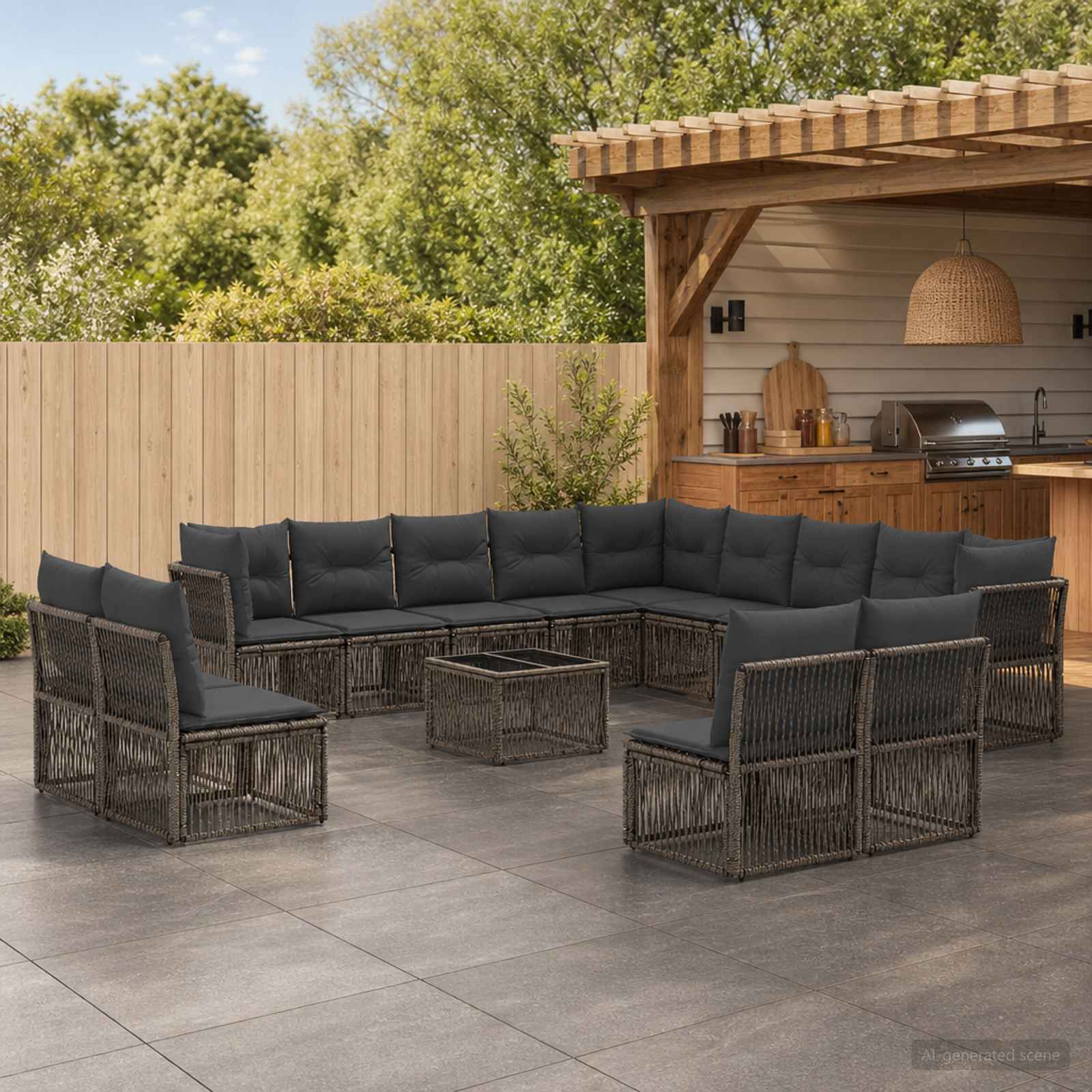 Set Divano da Giardino 14 pcs Grigio polyrattan | homemem39