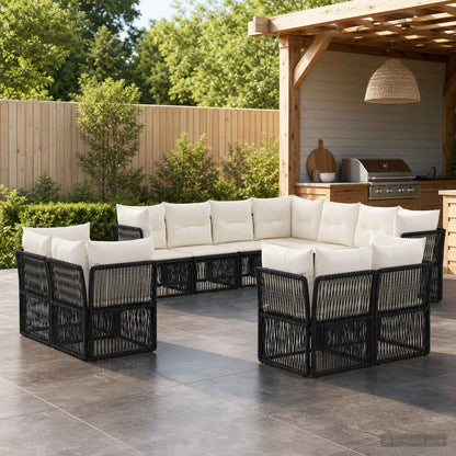 Set Divano da Giardino 11 pcs Nero polyrattan | homemem39