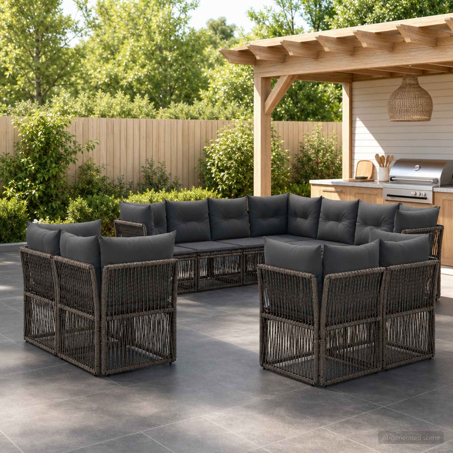 Set Divano da Giardino 11 pcs Grigio polyrattan | homemem39