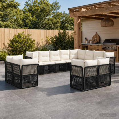 Set Divano da Giardino 12 pcs Nero polyrattan | homemem39