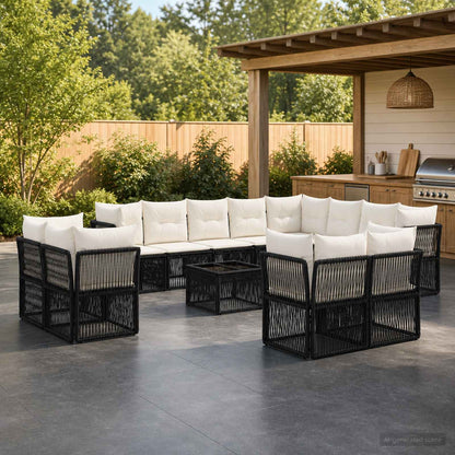 Set Divano da Giardino 13 pcs Nero polyrattan | homemem39