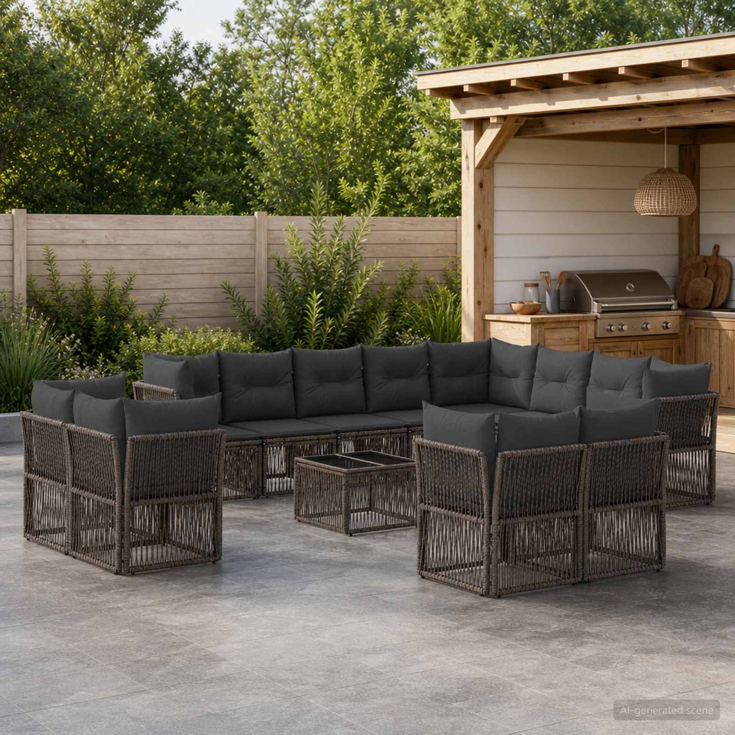 Set Divano da Giardino 13 pcs Grigio polyrattan | homemem39