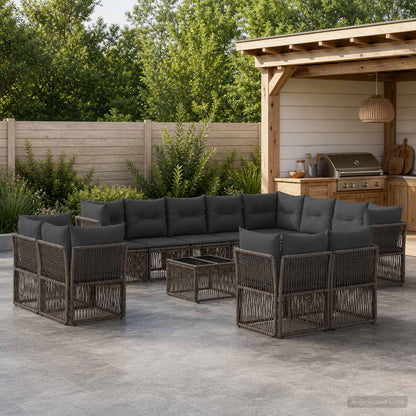 Set Divano da Giardino 13 pcs Grigio polyrattan | homemem39