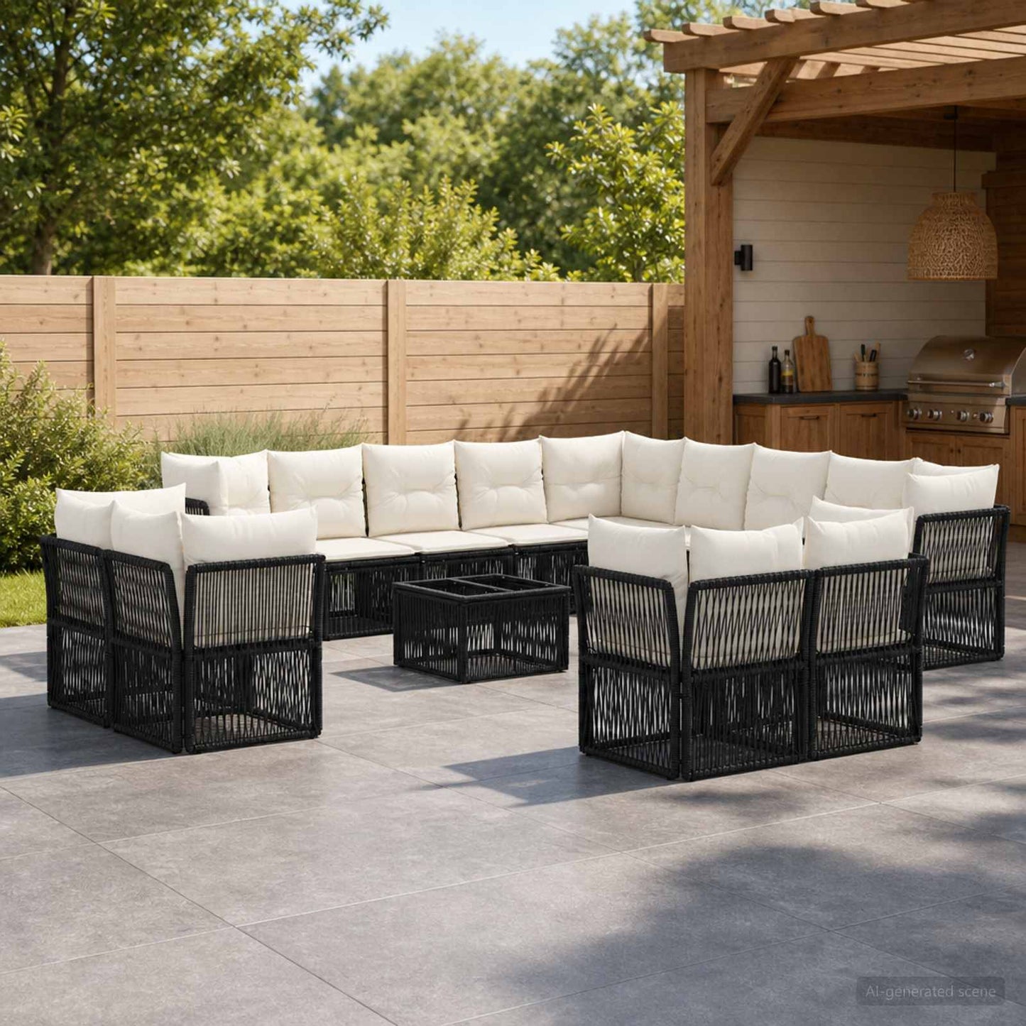 Set Divano da Giardino 14 pcs Nero polyrattan | homemem39