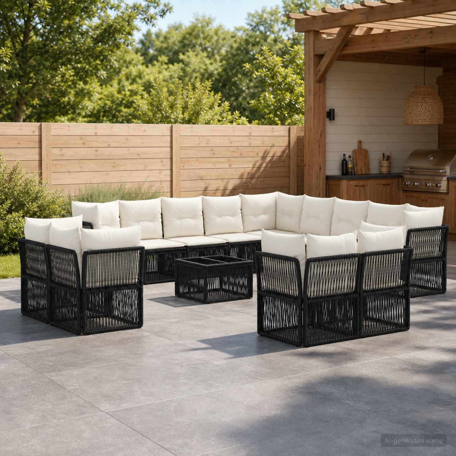 Set Divano da Giardino 14 pcs Nero polyrattan | homemem39