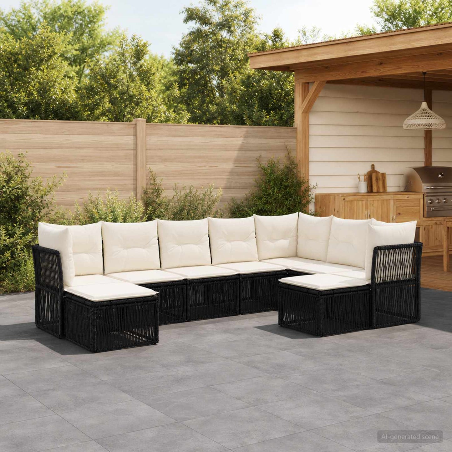 Set Divano da Giardino 9 pz Nero polyrattan