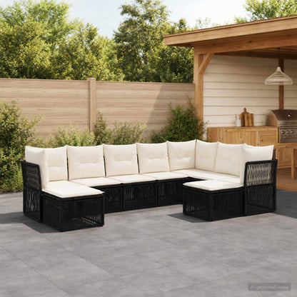 Set Divano da Giardino 9 pz Nero polyrattan