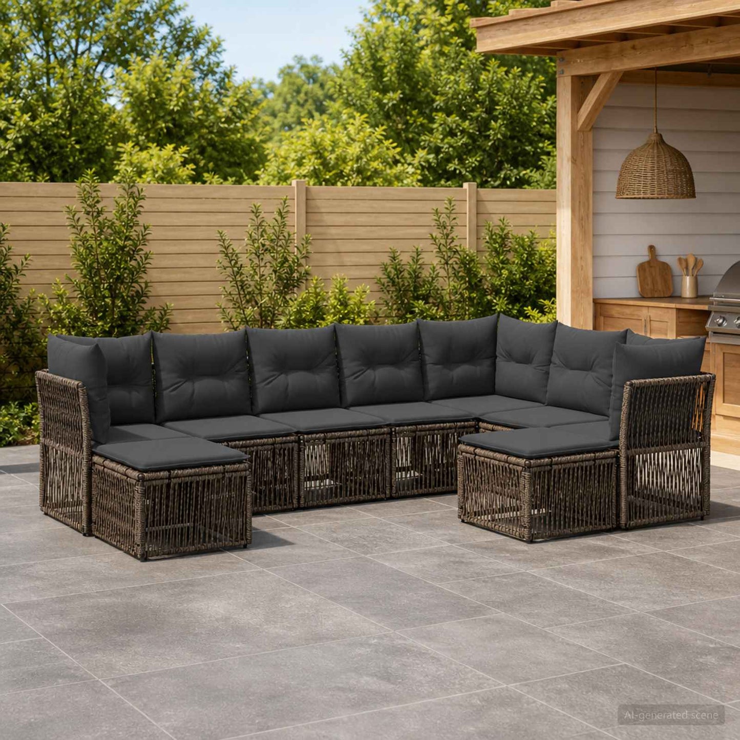 Set Divano da Giardino 9 pcs Grigio polyrattan | homemem39