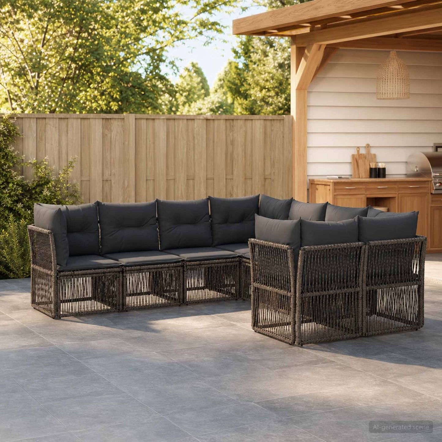 Set Divano da Giardino 8 pz 8-Numero di posti Grigio polyrattan | homemem39